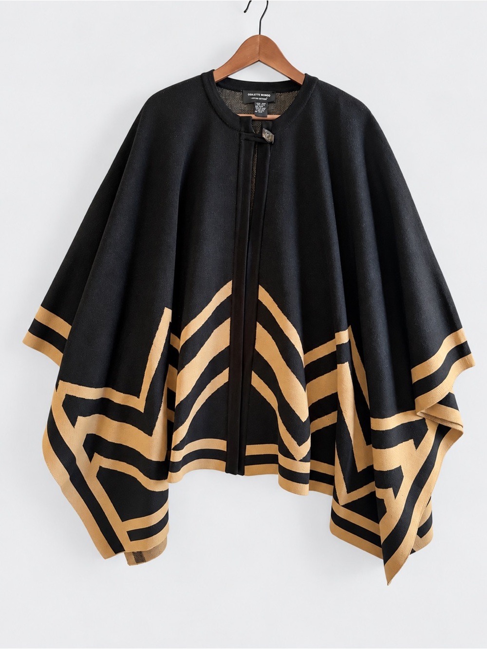 Colette Mordo Ltd Edition Black Tan Wool Blend Cape Poncho One Size